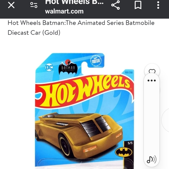 Hot Wheels Batman: The Animated Series Batman Diecast Gold Car Ages 3+ - Picture 10 of 14